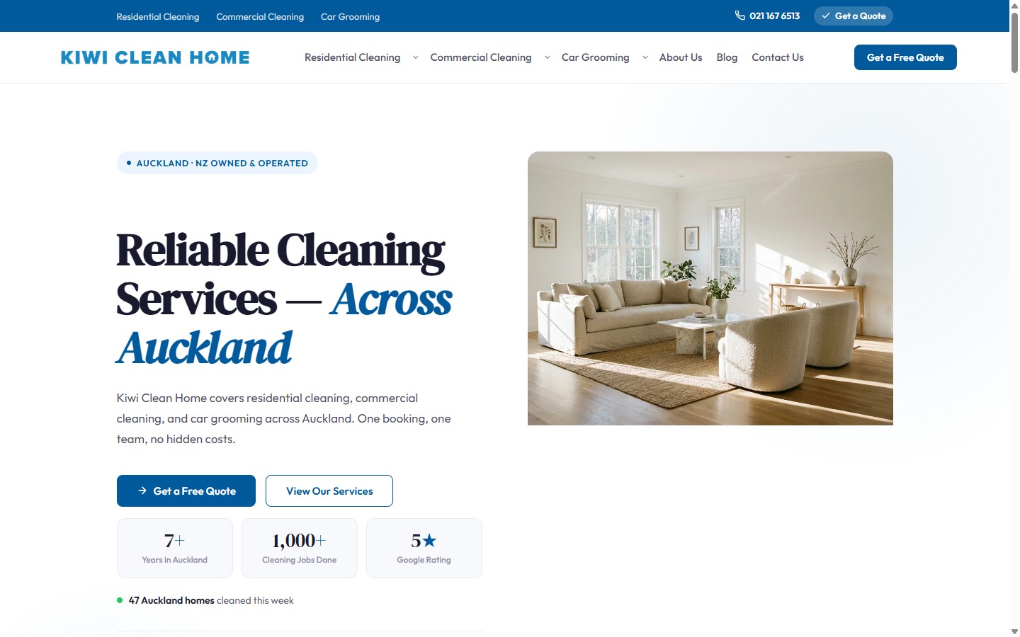 Kiwi Clean Home website screenshot